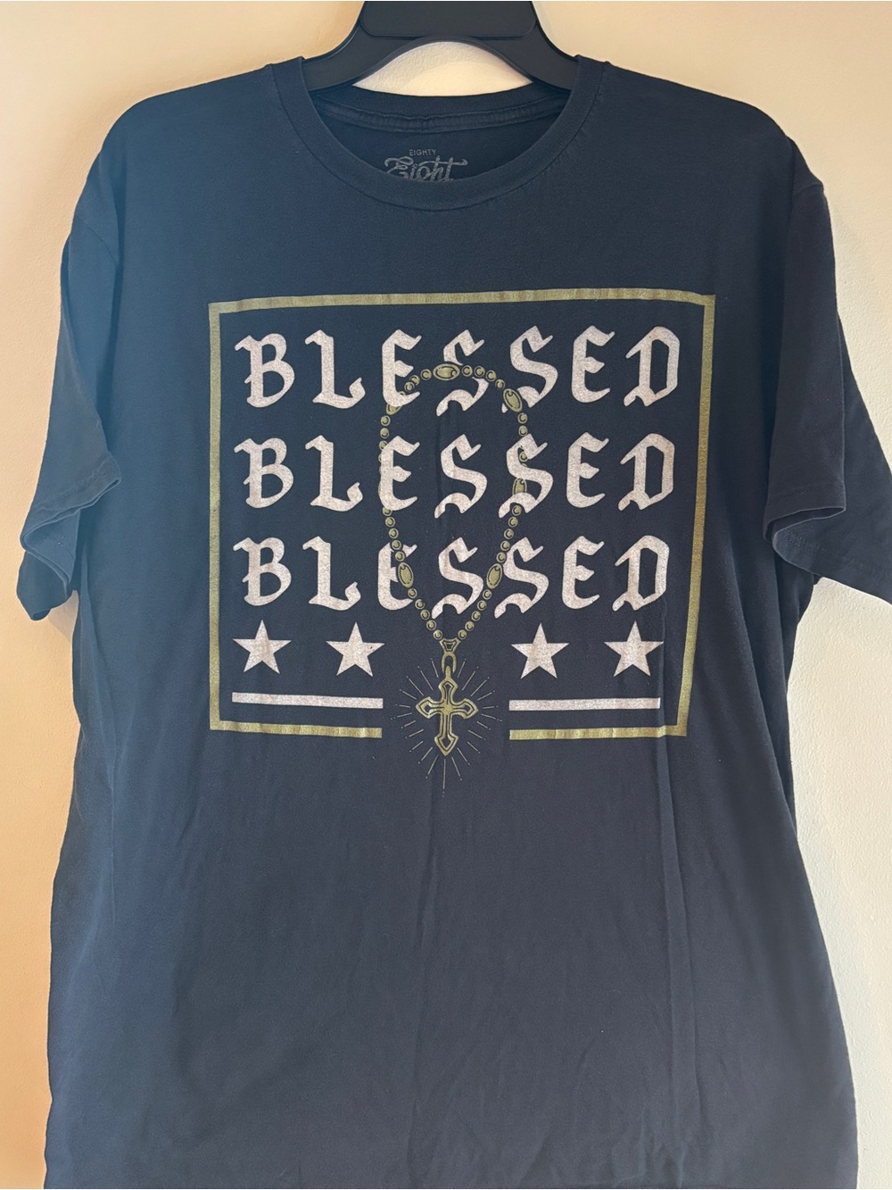 Eighty Eight Black 'BLESSED' Graphic Tee with Rosary Motif
